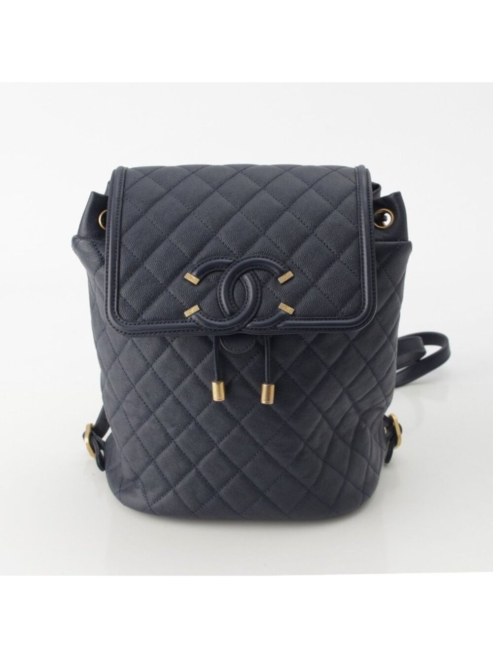Chanel CC Filigree Quilted Caviar Leather Backpack Navy